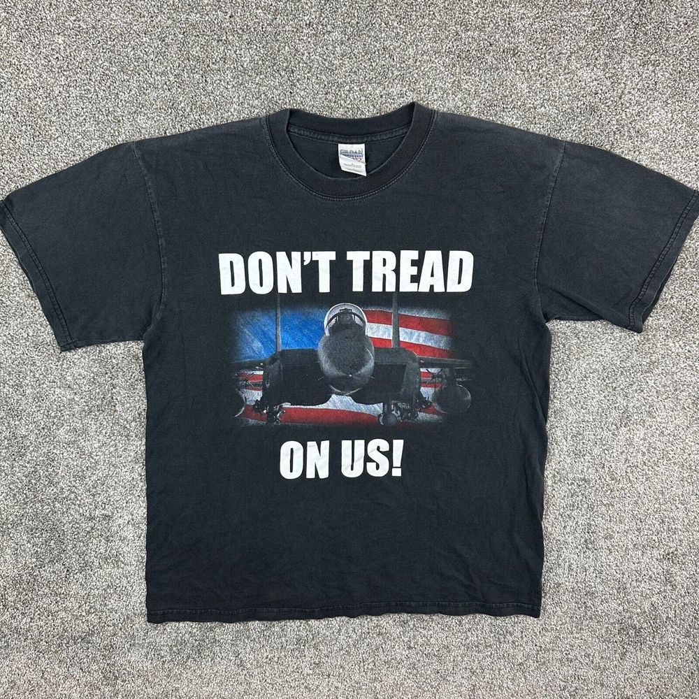 Vintage Don't Tread On Us Shirt Adult Large Black Fighter Jet US Military Flag